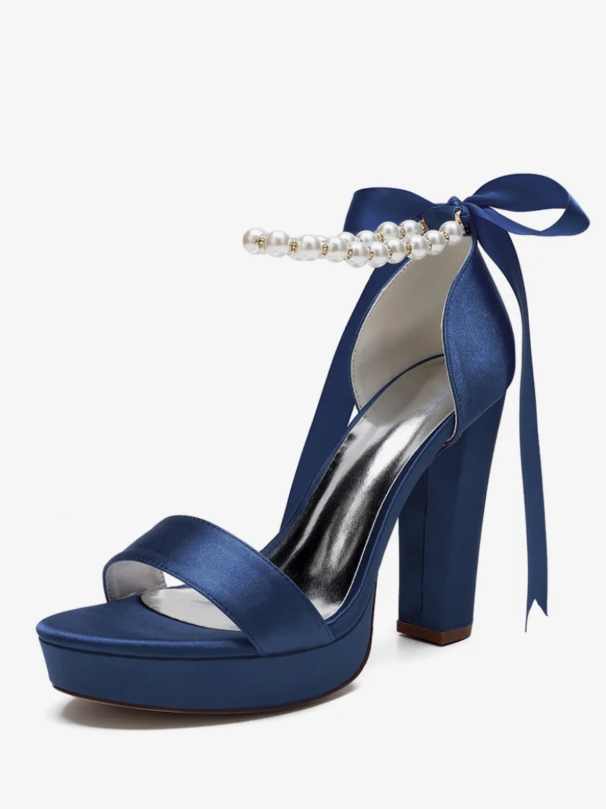 Chaussures de mariage à talons hauts avec plateforme et perles lacets nœud bride à la cheville chaussures de fête