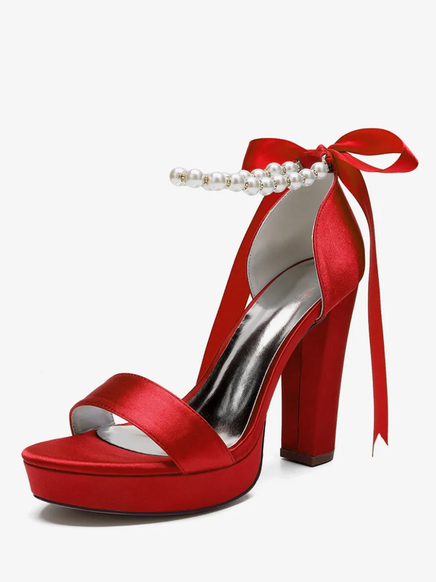 Chaussures de mariage à talons hauts avec plateforme et perles lacets nœud bride à la cheville chaussures de fête