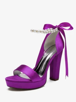 Chaussures de mariage à talons hauts avec plateforme et perles lacets nœud bride à la cheville chaussures de fête