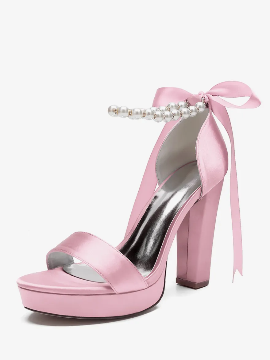 Chaussures de mariage à talons hauts avec plateforme et perles lacets nœud bride à la cheville chaussures de fête