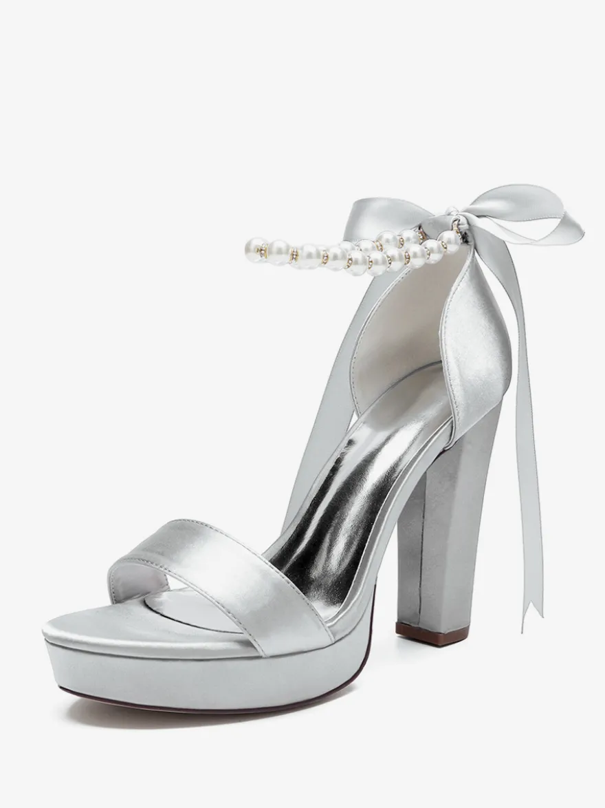 Chaussures de mariage à talons hauts avec plateforme et perles lacets nœud bride à la cheville chaussures de fête