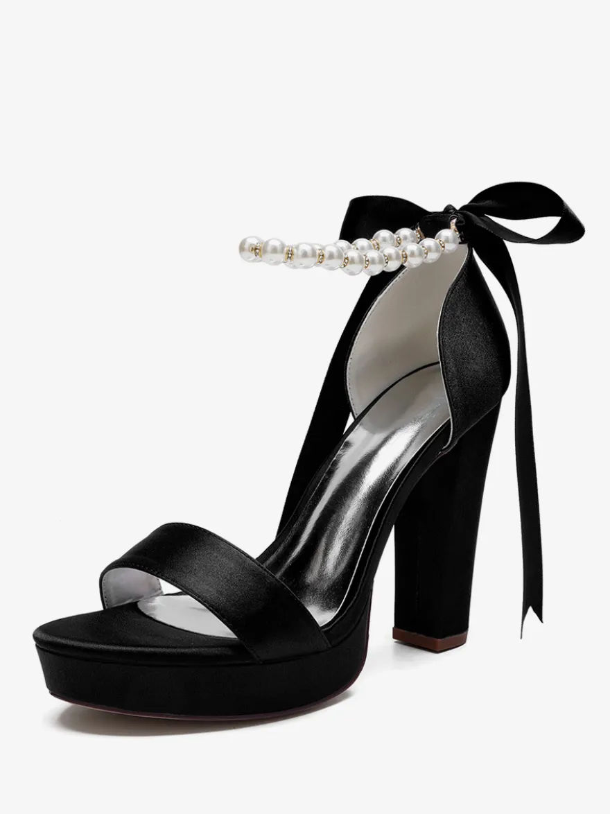 Chaussures de mariage à talons hauts avec plateforme et perles lacets nœud bride à la cheville chaussures de fête