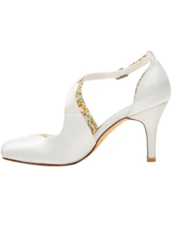 Chaussures de mariage vintage ivoire en satin à talons hauts bride à la cheville chaussures de mariée