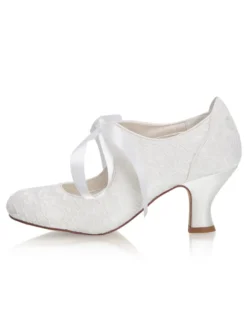 Chaussures de mariage vintage chaussures de mariée bout rond talon chaton