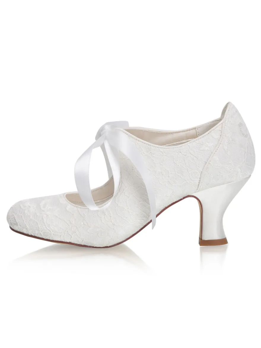 Chaussures de mariage vintage chaussures de mariée bout rond talon chaton