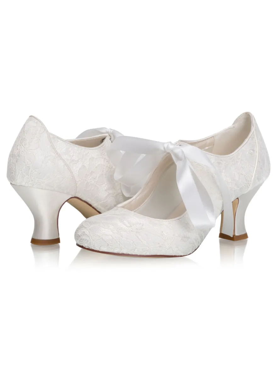 Chaussures de mariage vintage chaussures de mariée bout rond talon chaton