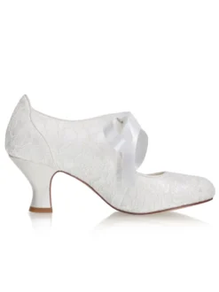 Chaussures de mariage vintage chaussures de mariée bout rond talon chaton