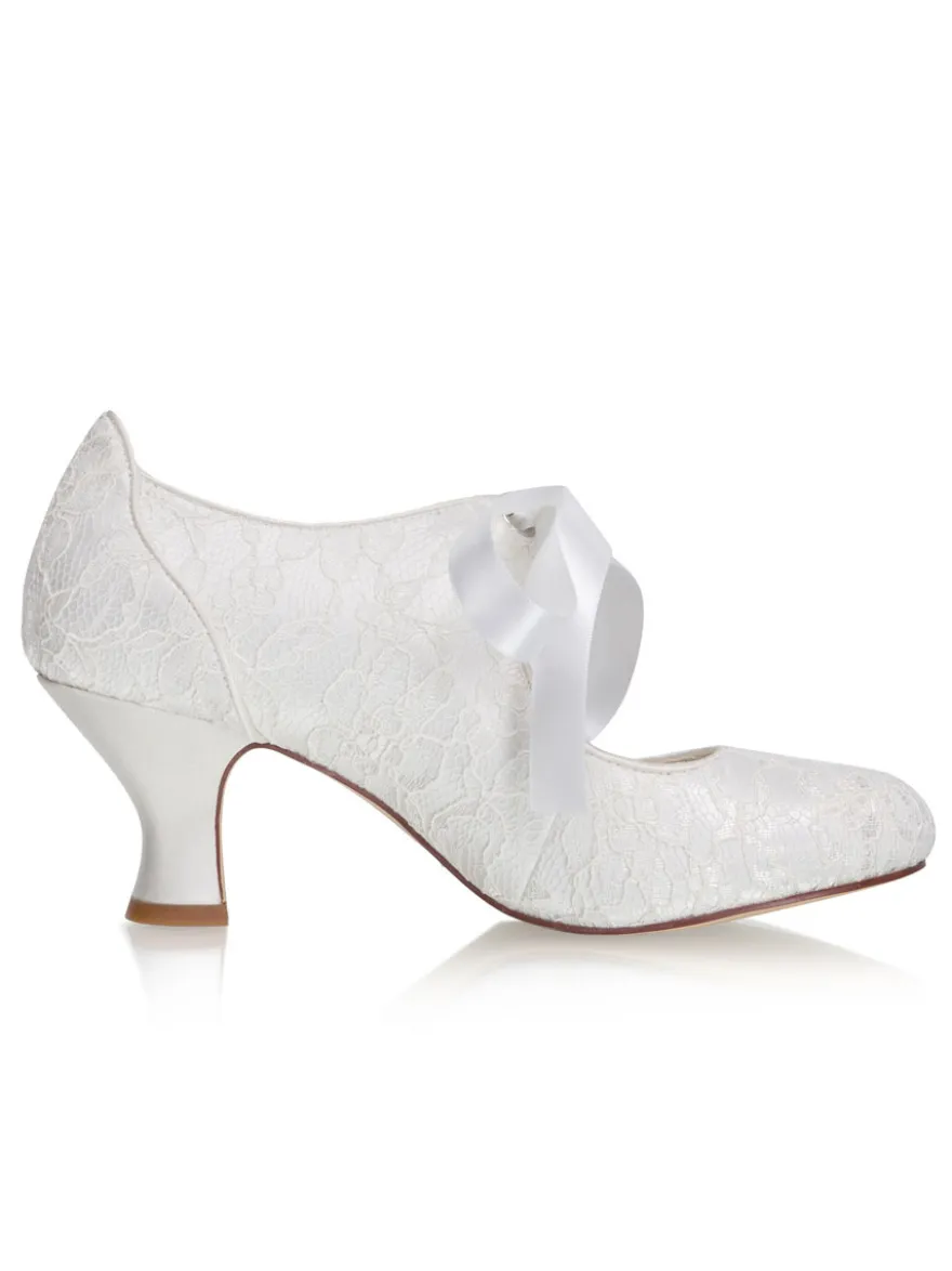 Chaussures de mariage vintage chaussures de mariée bout rond talon chaton