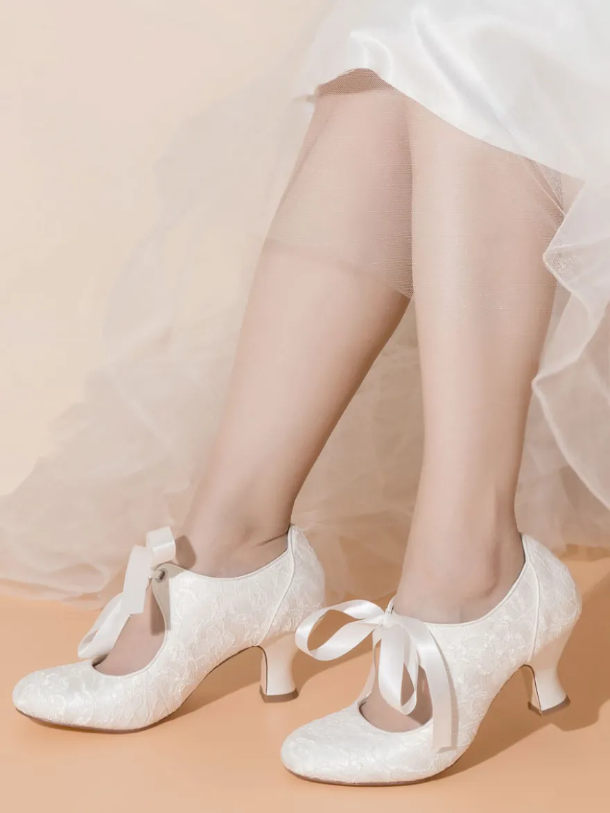 Chaussures de mariage vintage chaussures de mariée bout rond talon chaton