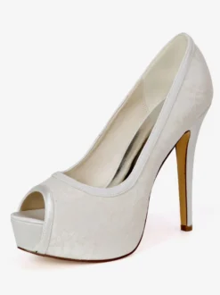 Chaussures de mariée avec plateforme Chaussures talons hauts en dentelles en satin Chaussures mariée bout ouvert