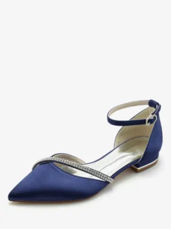 Chaussures de mariée Ballerines de mariée Soie et satin Bout pointu Strass