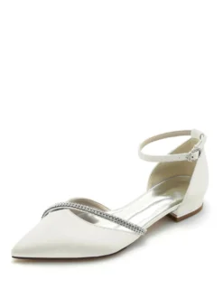 Chaussures de mariée Ballerines de mariée Soie et satin Bout pointu Strass