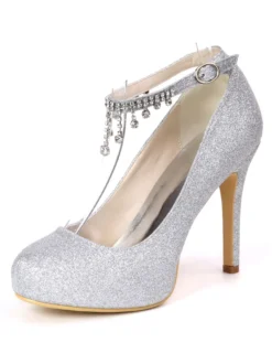 Chaussures de mariée blanche en PU plateforme talon haut boucle métal réglable