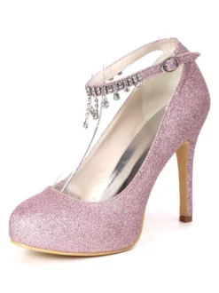 Chaussures de mariée blanche en PU plateforme talon haut boucle métal réglable