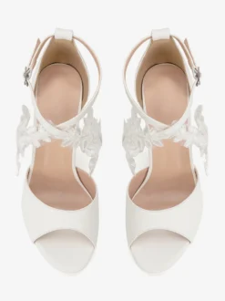 Chaussures de mariée blanches à bout ouvert et talons épais