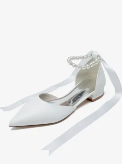 Chaussures De Mariée à Bretelle Chaussures Plates De Mariage En Cuir PU Bout Pointu