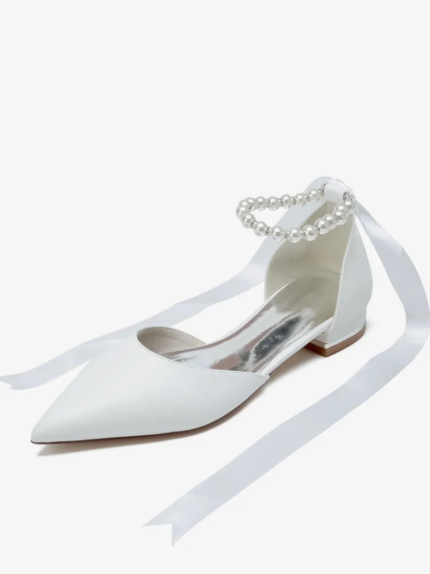 Chaussures De Mariée à Bretelle Chaussures Plates De Mariage En Cuir PU Bout Pointu