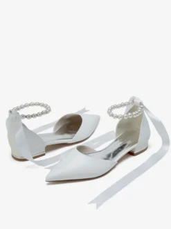 Chaussures De Mariée à Bretelle Chaussures Plates De Mariage En Cuir PU Bout Pointu