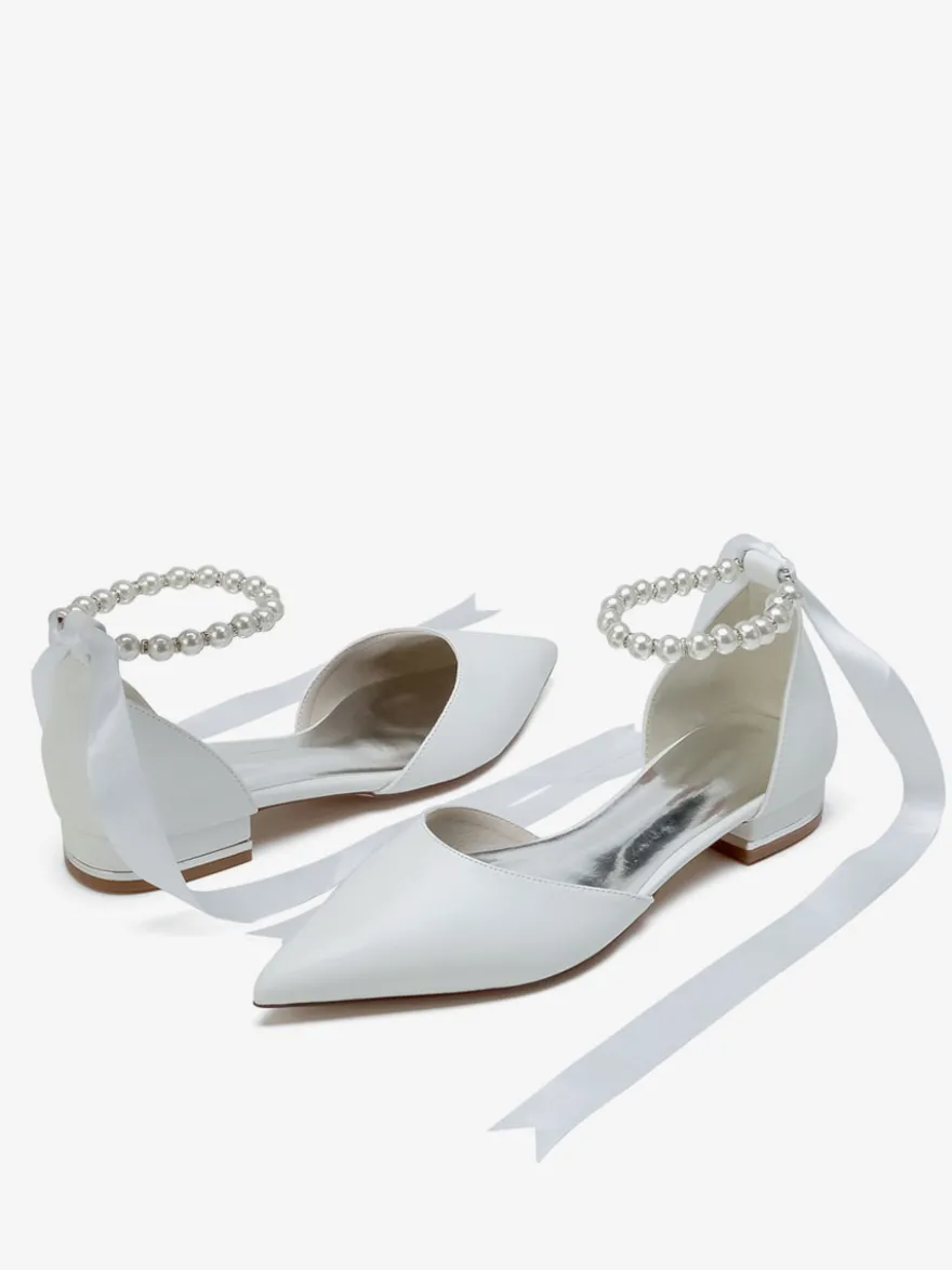 Chaussures De Mariée à Bretelle Chaussures Plates De Mariage En Cuir PU Bout Pointu