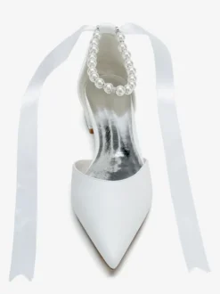 Chaussures De Mariée à Bretelle Chaussures Plates De Mariage En Cuir PU Bout Pointu