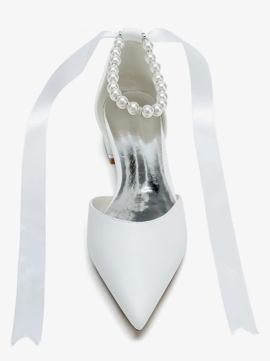 Chaussures De Mariée à Bretelle Chaussures Plates De Mariage En Cuir PU Bout Pointu