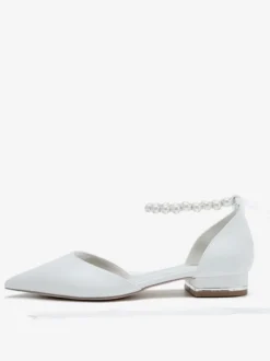 Chaussures De Mariée à Bretelle Chaussures Plates De Mariage En Cuir PU Bout Pointu