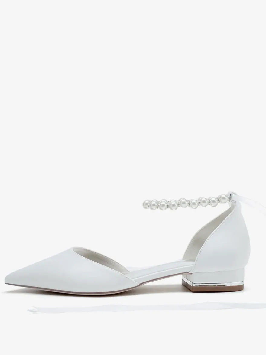 Chaussures De Mariée à Bretelle Chaussures Plates De Mariage En Cuir PU Bout Pointu
