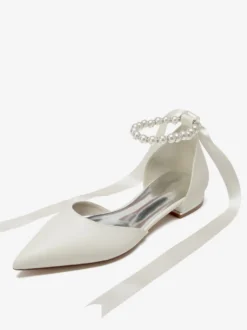 Chaussures De Mariée à Bretelle Chaussures Plates De Mariage En Cuir PU Bout Pointu