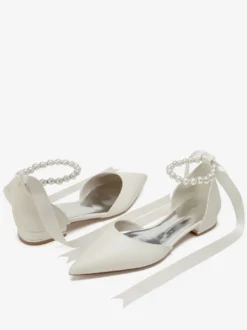 Chaussures De Mariée à Bretelle Chaussures Plates De Mariage En Cuir PU Bout Pointu