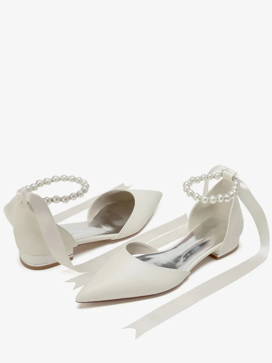 Chaussures De Mariée à Bretelle Chaussures Plates De Mariage En Cuir PU Bout Pointu