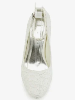 Chaussures de mariée en dentelle Ivory Pointed Toe Flowers Chaussures de mariée à bride de cheville