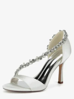 Chaussures de mariée en satin à bout pointu et talons hauts avec strass