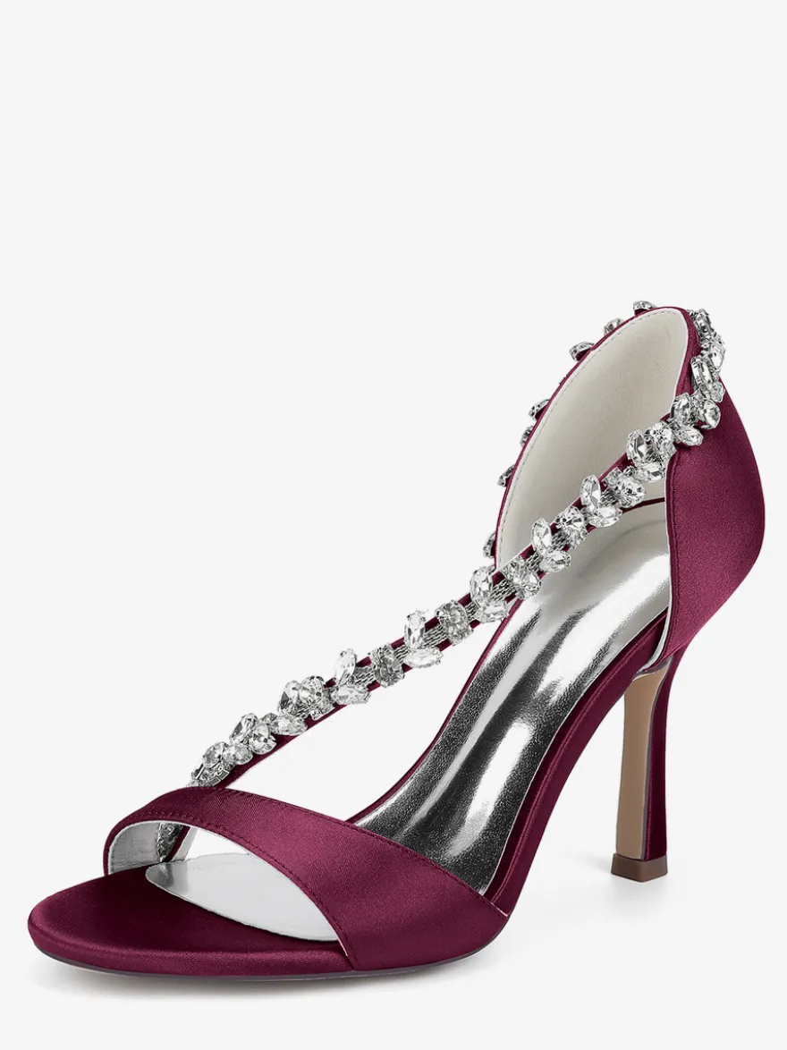 Chaussures de mariée en satin à bout pointu et talons hauts avec strass