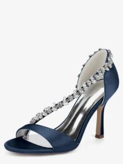 Chaussures de mariée en satin à bout pointu et talons hauts avec strass