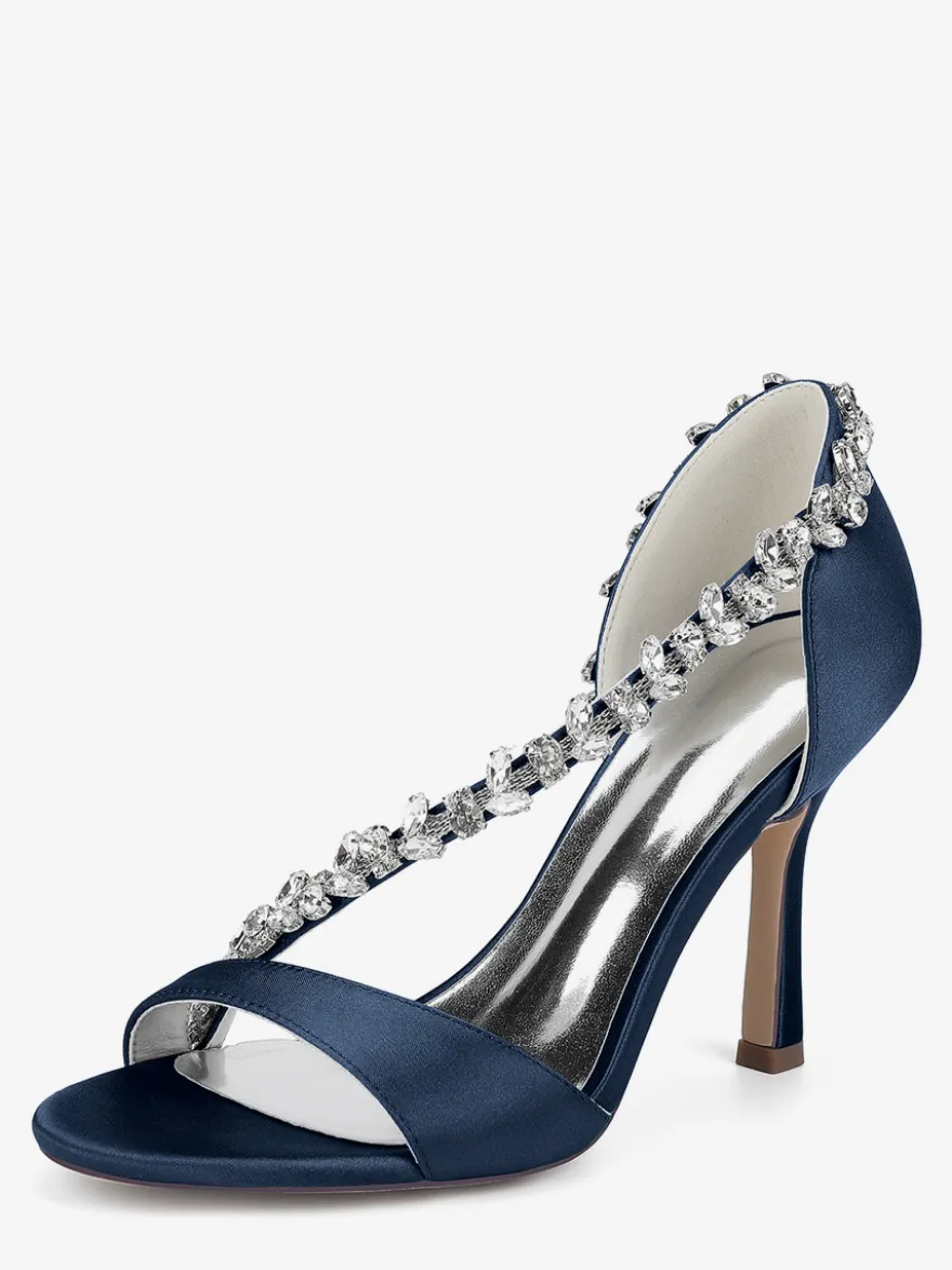 Chaussures de mariée en satin à bout pointu et talons hauts avec strass