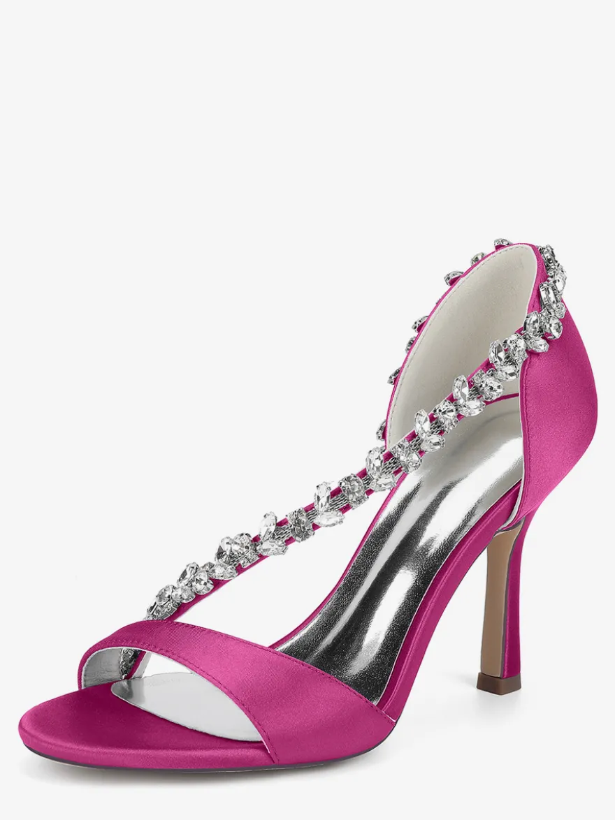 Chaussures de mariée en satin à bout pointu et talons hauts avec strass