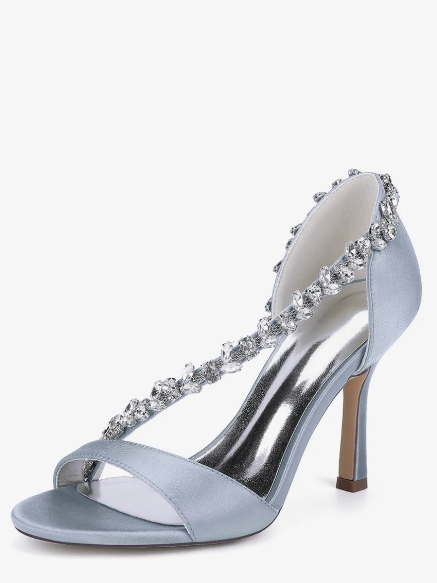 Chaussures de mariée en satin à bout pointu et talons hauts avec strass