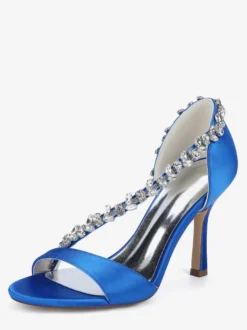 Chaussures de mariée en satin à bout pointu et talons hauts avec strass