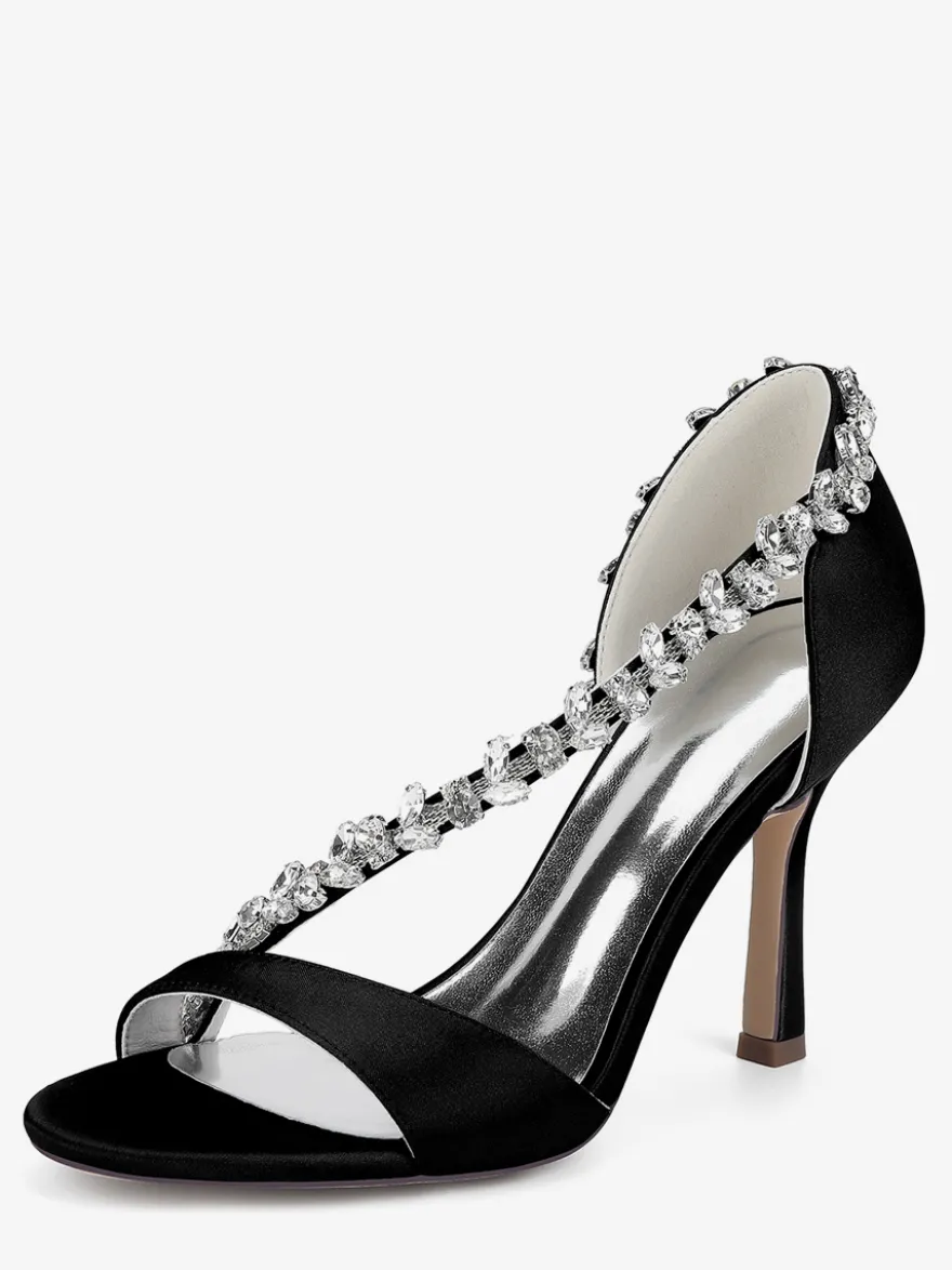 Chaussures de mariée en satin à bout pointu et talons hauts avec strass