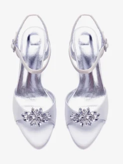 Chaussures de mariée en satin ornées de strass bout ouvert talon moyen chaussures d'invitée de mariage