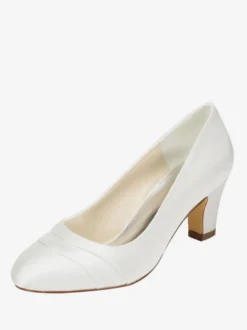Chaussures de mariée ivoire en satin talon carré