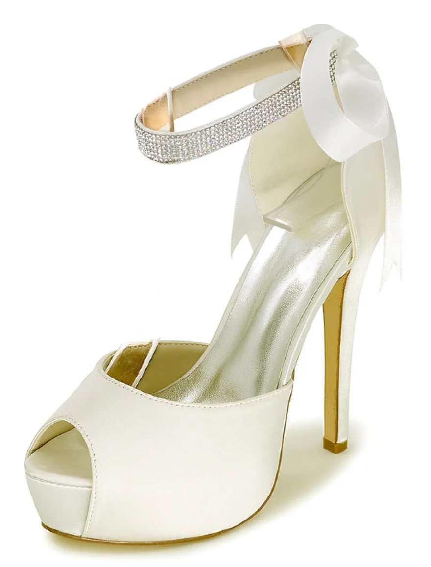 Chaussures de mariée ivoire talon haut bout ouvert boucle réglable