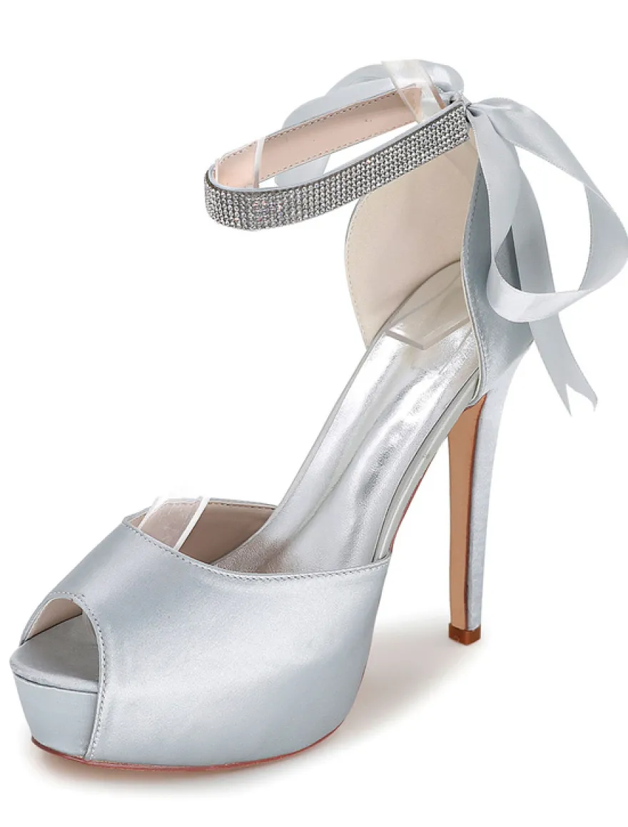 Chaussures de mariée ivoire talon haut bout ouvert boucle réglable
