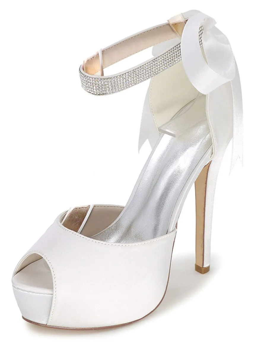 Chaussures de mariée ivoire talon haut bout ouvert boucle réglable