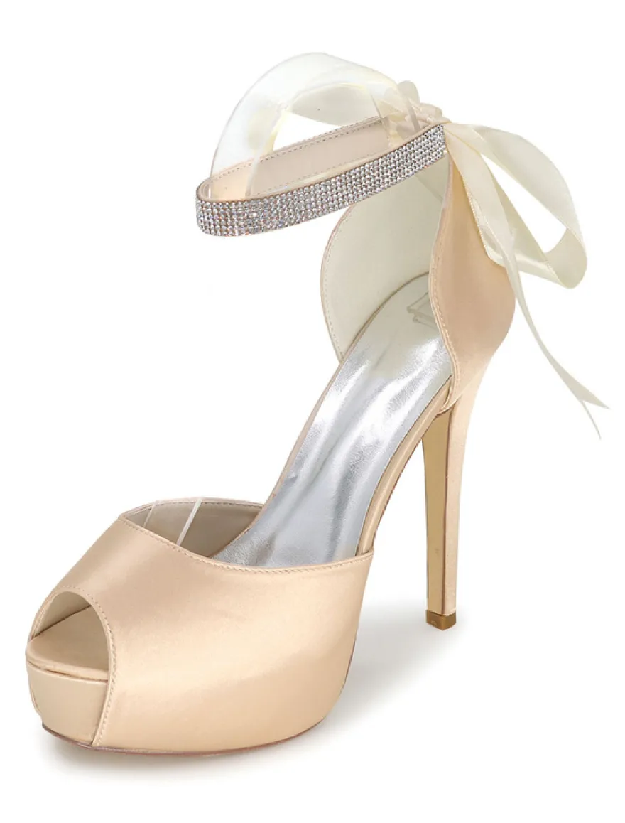 Chaussures de mariée ivoire talon haut bout ouvert boucle réglable