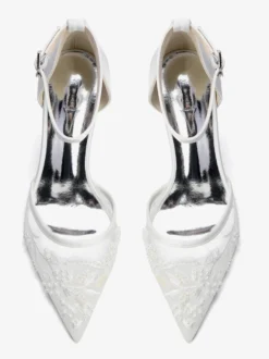 Chaussures de mariée à petits talons bout pointu et bride cheville perlée