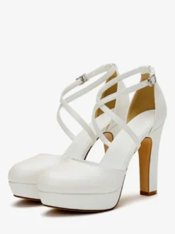 Chaussures de mariée plateforme talon haut boucle réglable