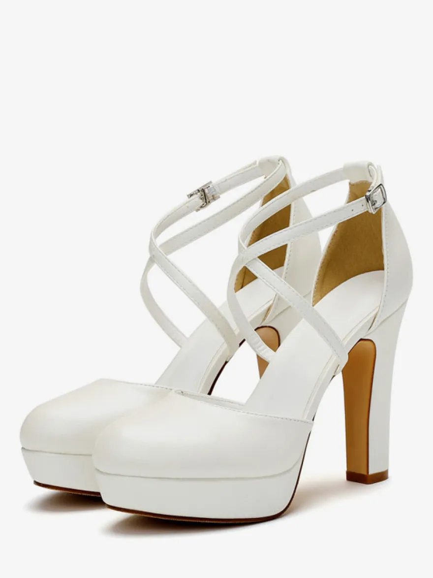 Chaussures de mariée plateforme talon haut boucle réglable