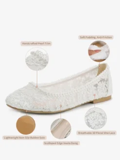 Chaussures de mariée plates à bout rond perles et dentelle style vintage