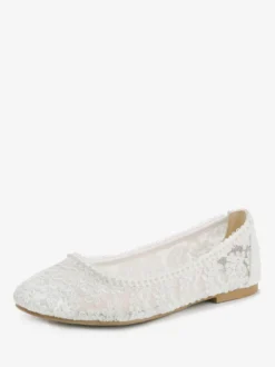 Chaussures de mariée plates à bout rond perles et dentelle style vintage